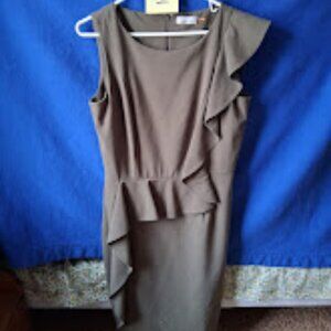 Calvin Klevin Asymmetrical Olive Green Dress